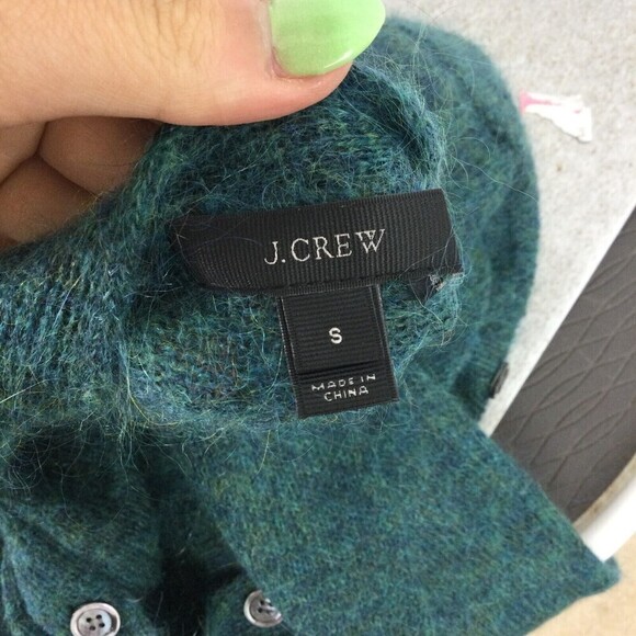 J. Crew Green Kid Mohair V-Neck Button Down Long Sleeve Cardigan Sweater Small - Picture 3 of 7